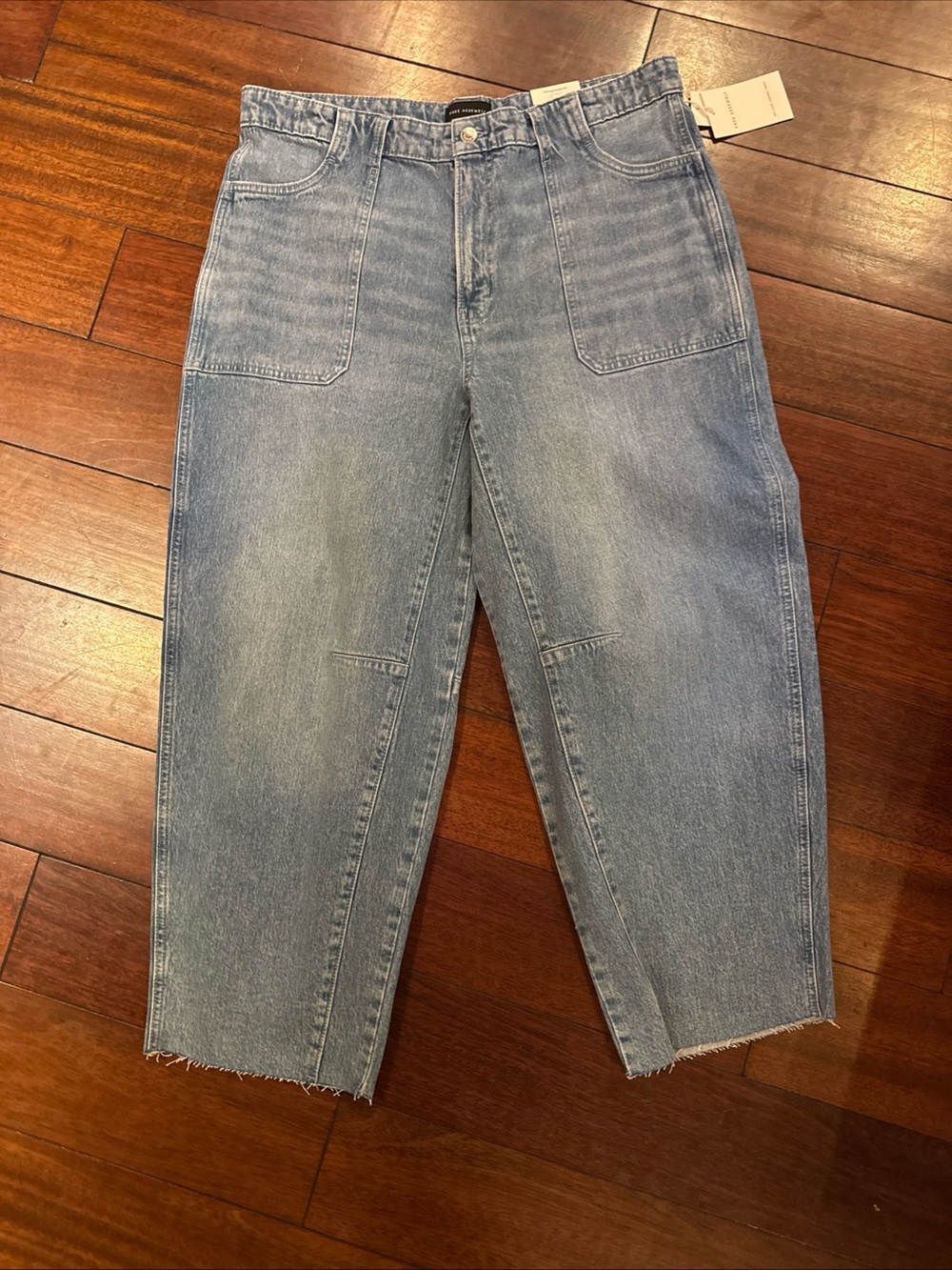 Free Assembly Darted Barrel Leg Wide Jeans Utilitarian Pockets Sz16 Raw Edge NTW